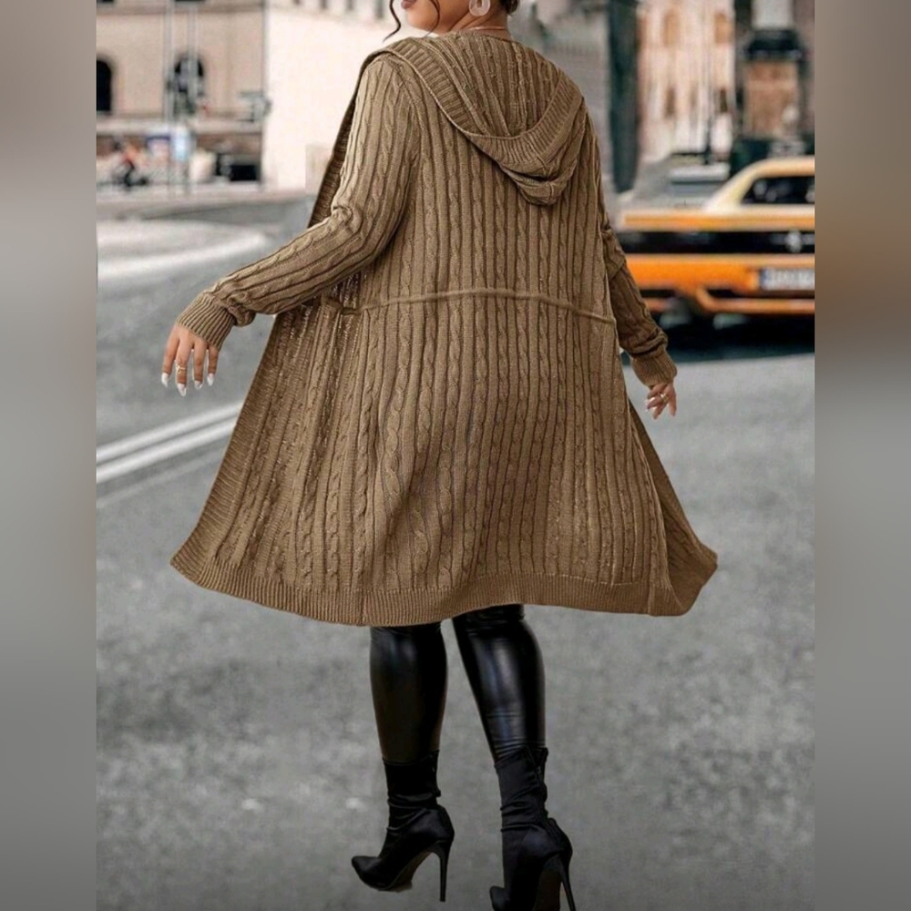 New Cozy Brown Cable Knit Cardigan for Women